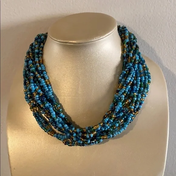 Torsade Multi-Strand Turquoise Beaded Necklace New